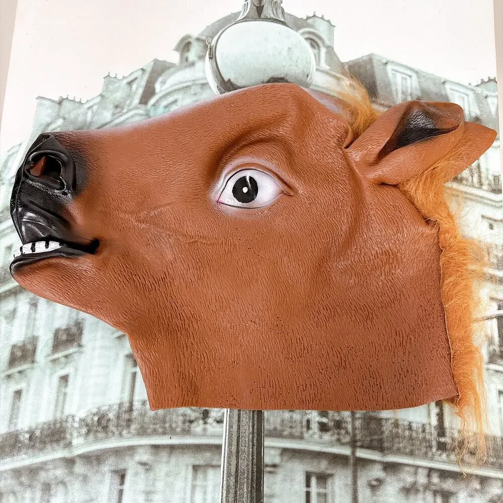 Brown Horse Head Latex Mask Animal Cosplay Halloween Party Funny Prank Prop